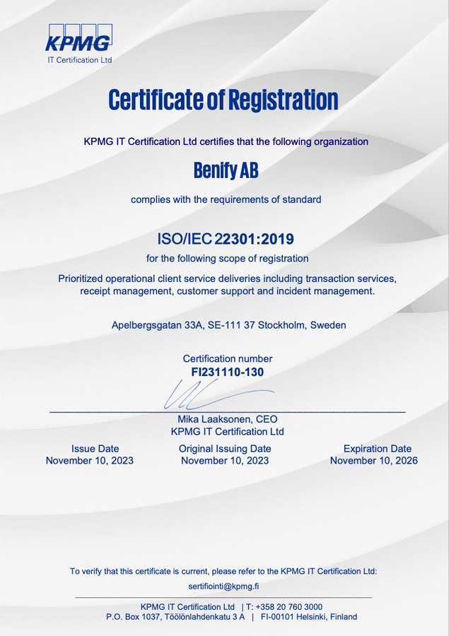 Benifex ISO 22301