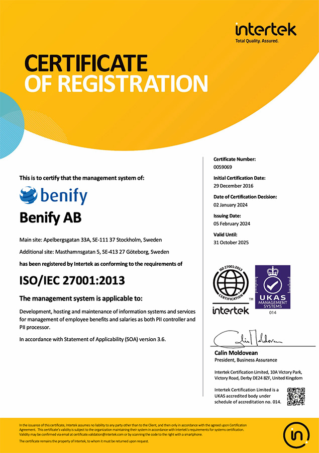 Benifex ISO 27001