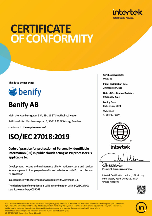 Benifex ISO 27018
