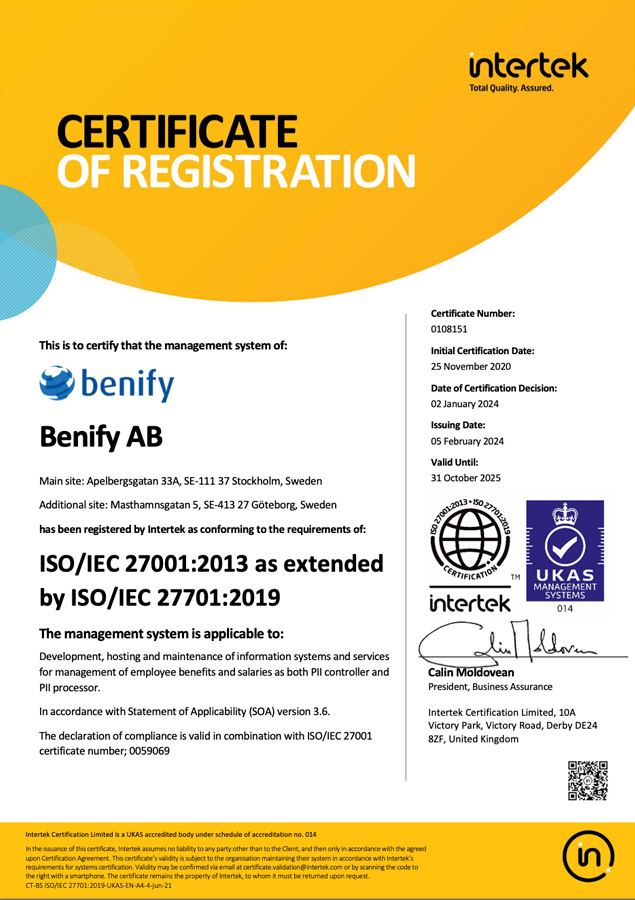 Benifex ISO 27701