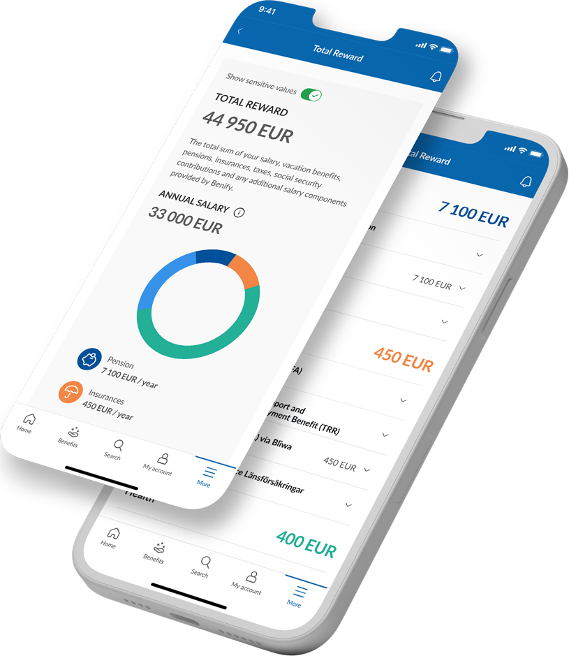 Total reward statement UI on Mobile phone